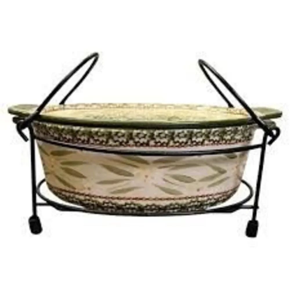 Temptations Presentable Ovenwear 1.5 QT Baking Dish Green Old World Floral 3Pc